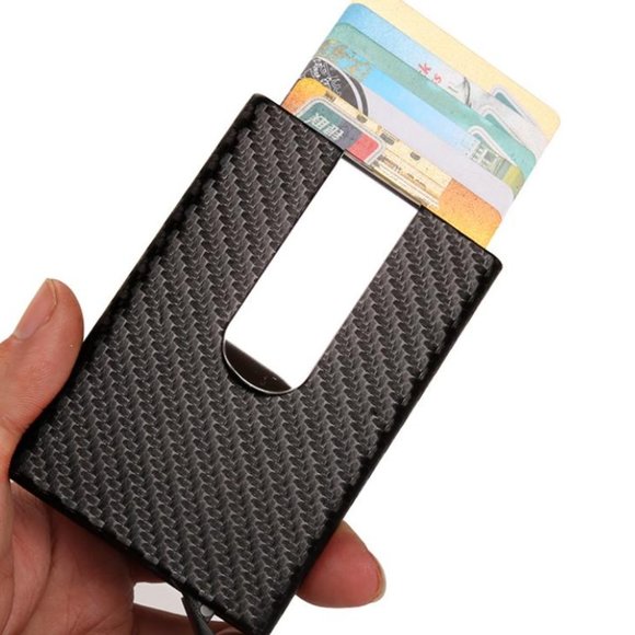 SLIM  Aluminum Clip Automatic Pop Up Wallet Carbon Fiber (Black) - Picture 2 of 4